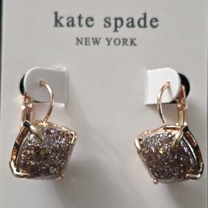 Kate Spade Mini Square Glitter Huggie Earrings in Rose Gold Color